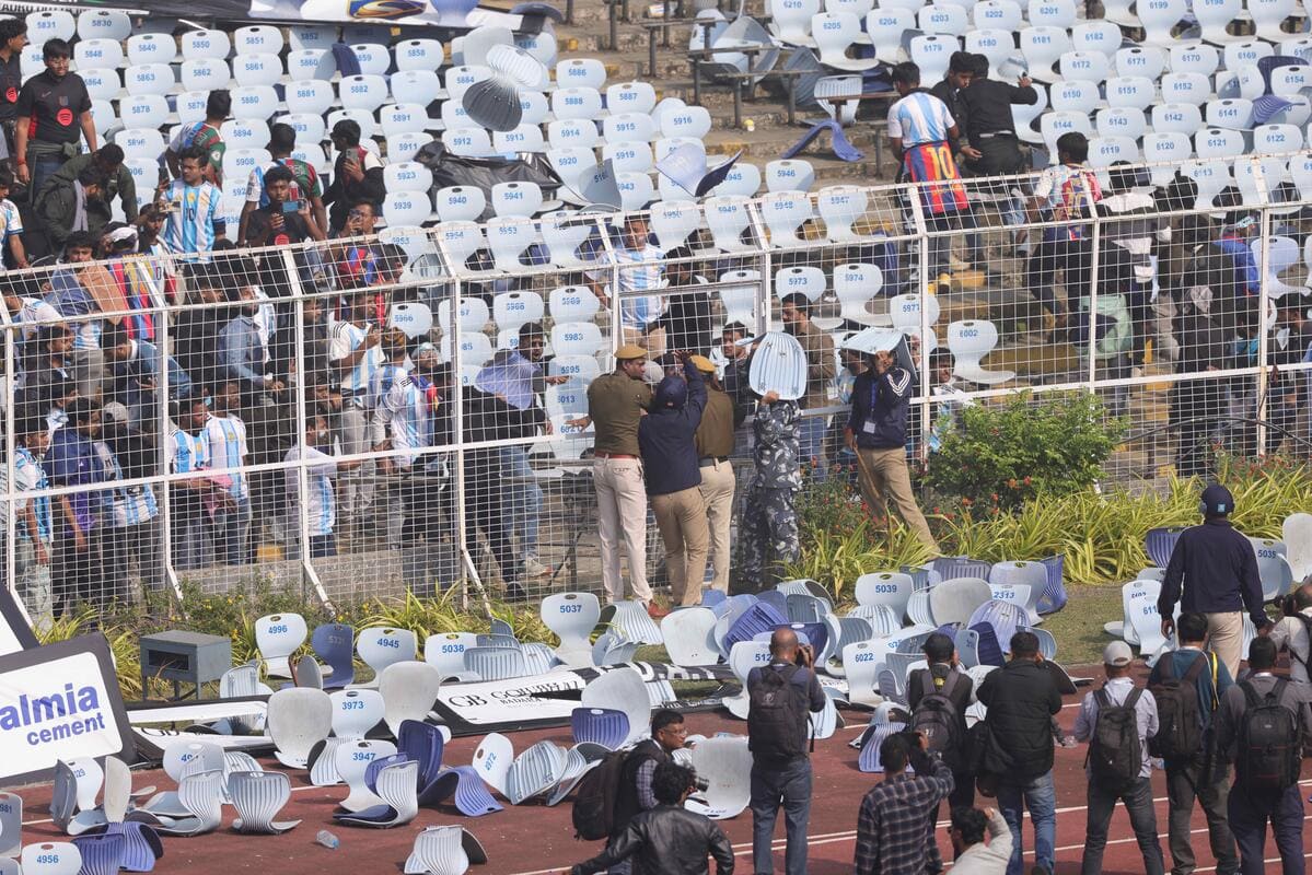 Lionel Messi's GOAT tour descends into chaos with angry fans throwing chairs on the pitch in Kolkata